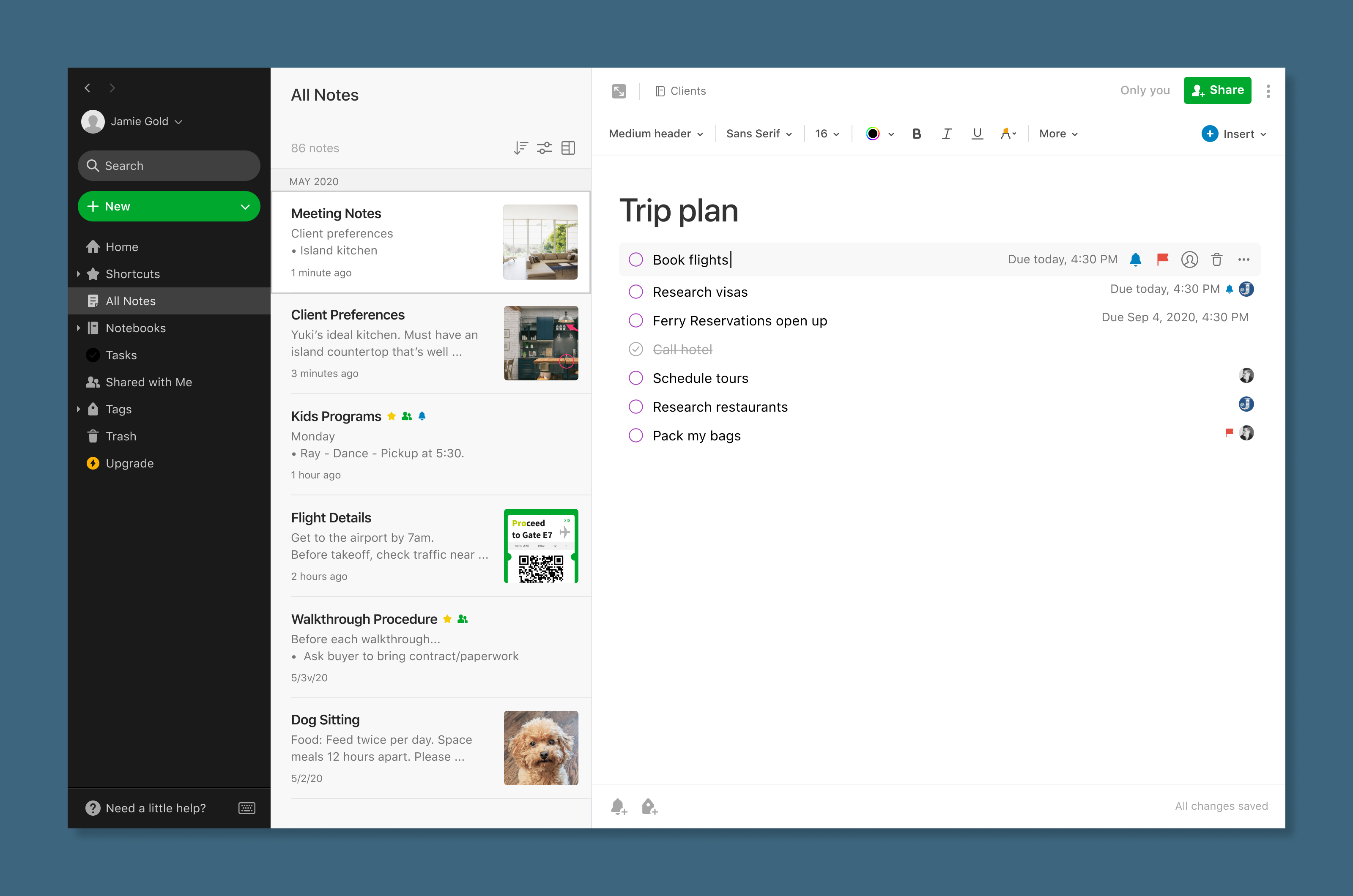 Evernote Tasks in Note